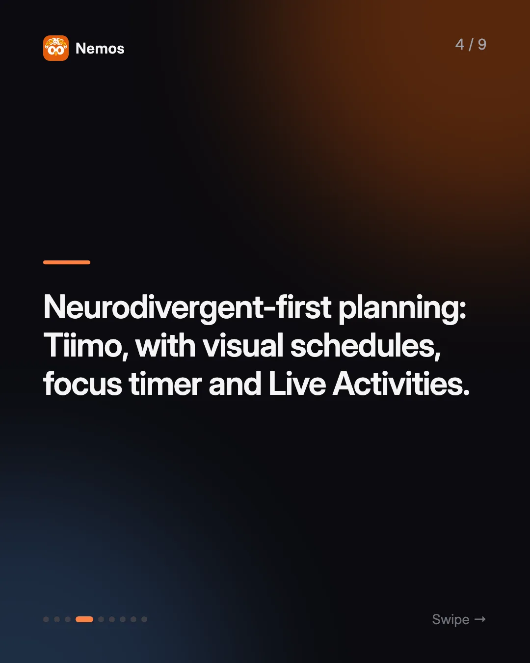 Neurodivergent-first planning: Tiimo, with visual schedules, focus timer and Live Activities.