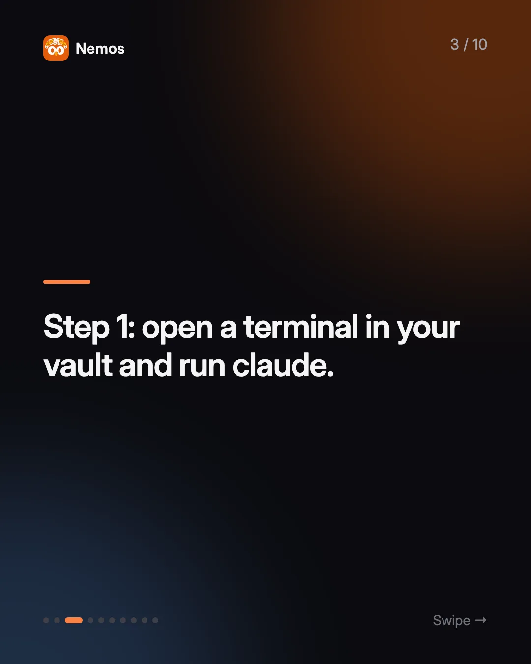 Step 1: open a terminal in your vault and run claude.
