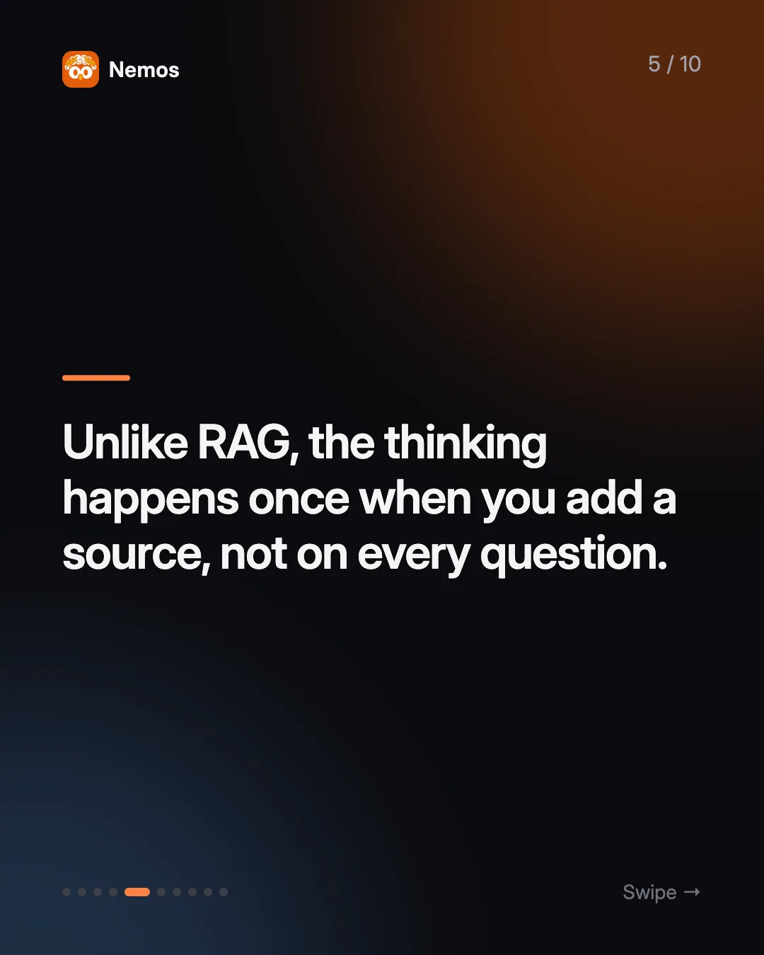 Unlike RAG, the thinking happens once when you add a source, not on every question.