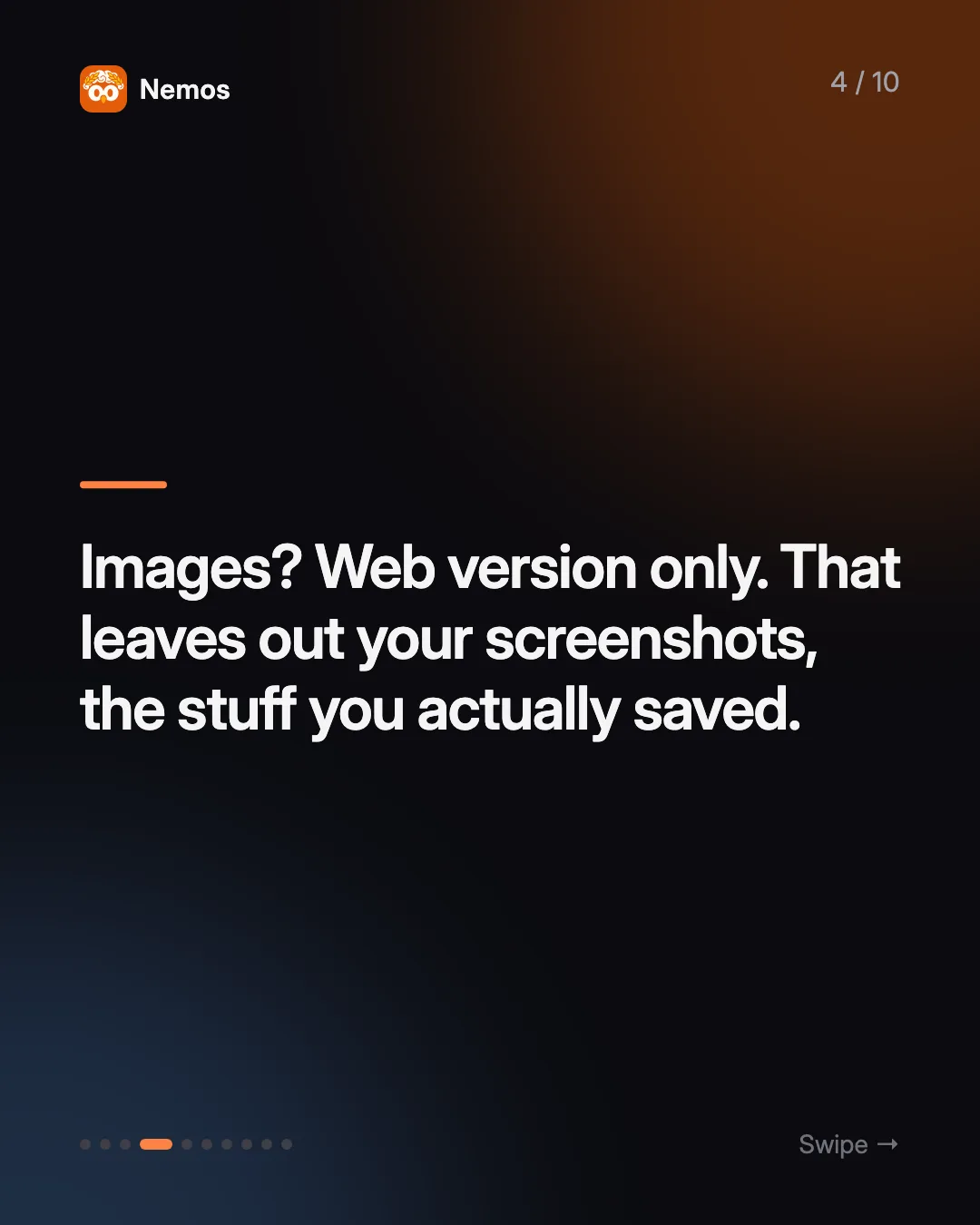 Images? Web version only. That leaves out your screenshots, the stuff you actually saved.