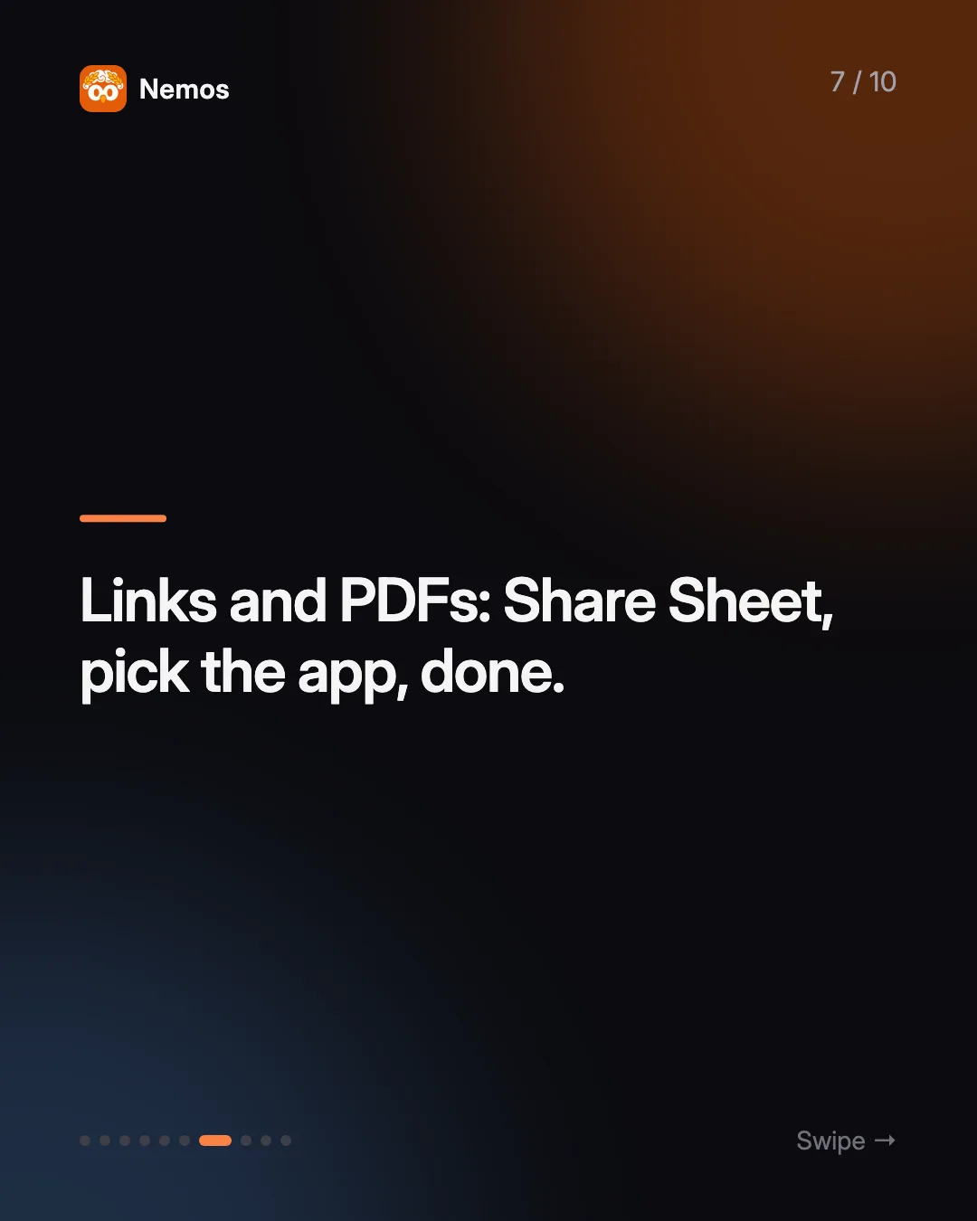 Links and PDFs: Share Sheet, pick the app, done.