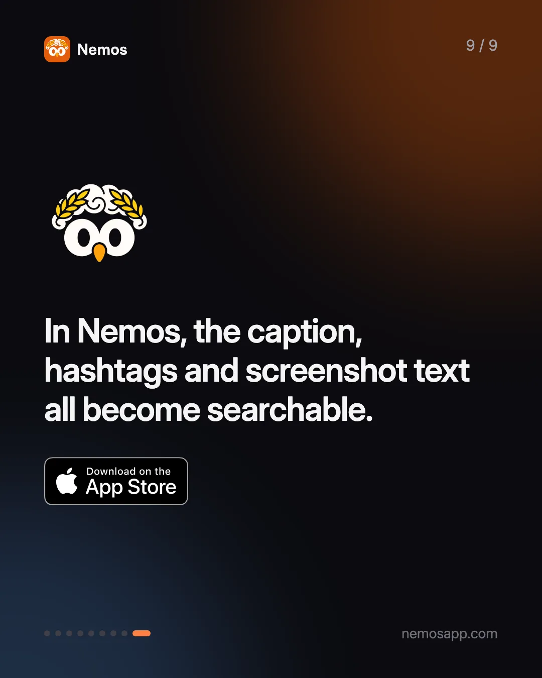 In Nemos, the caption, hashtags and screenshot text all become searchable.