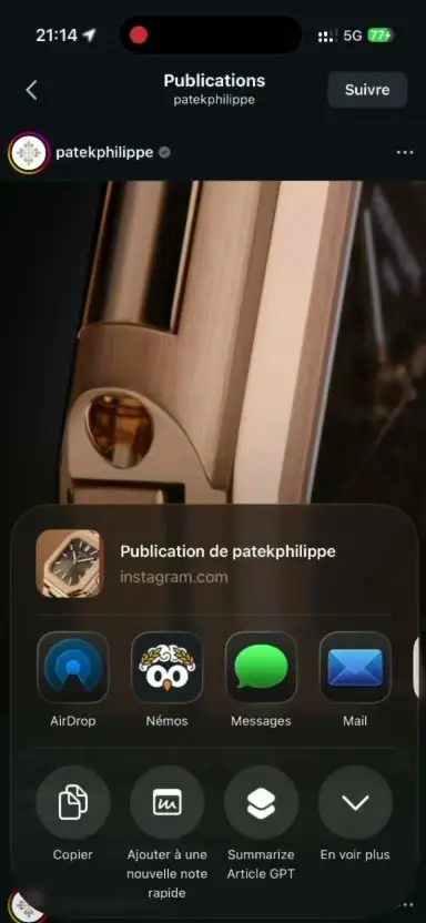 Ecranul principal Nemos pe iPhone, cu linkuri și capturi de ecran salvate