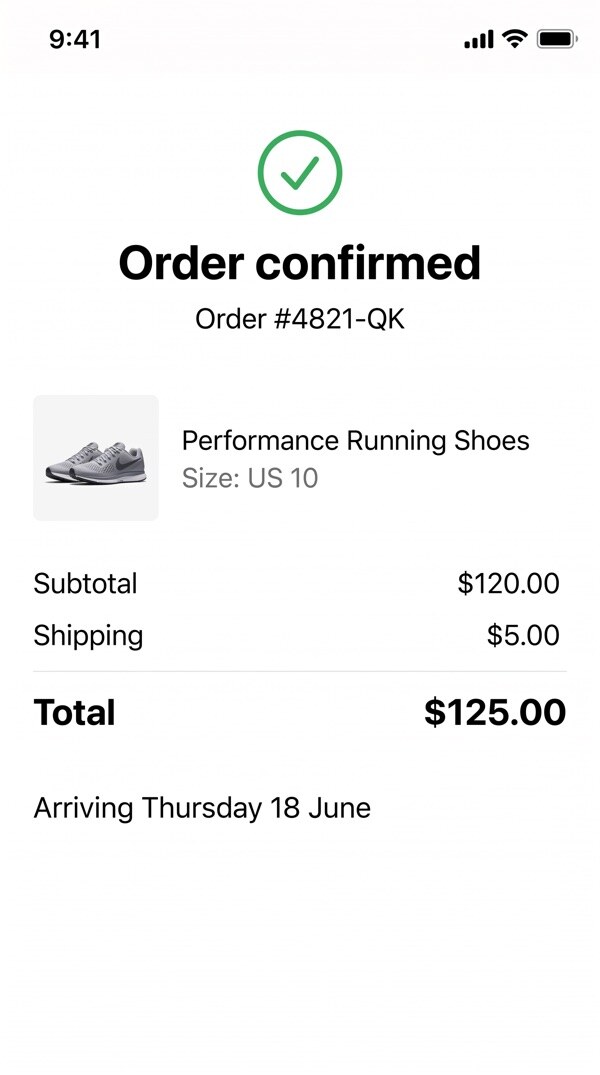 An order confirmation saved automatically